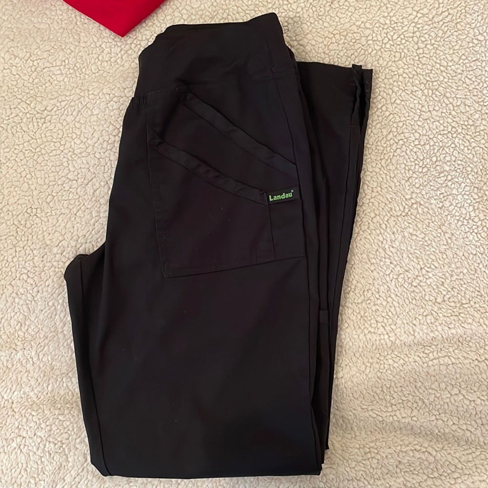 (3) pairs of Landau black scrub pants - 2 size small and 1 size medium
